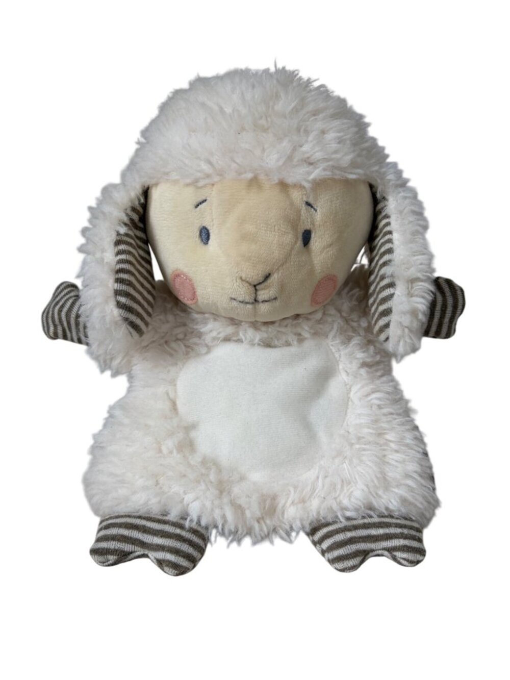 Fluffy Lamb Hand Puppet With Striped Ears & Feet - Cuddly Storytime Buddy